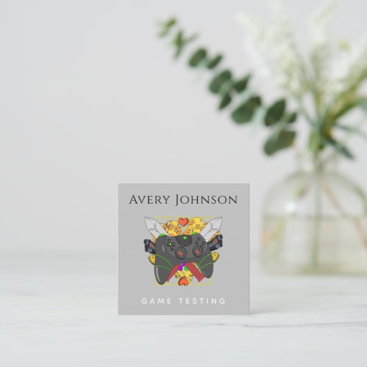 Moderne Fun Game Testing Gamer Trendy Graphics Coo Quadratische Visitenkarte (Stehend Vorderseite)