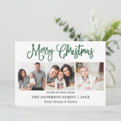 Moderne Fun Grüne Kalligrafie Weihnachten 3 Fotos (Stehend Vorderseite)