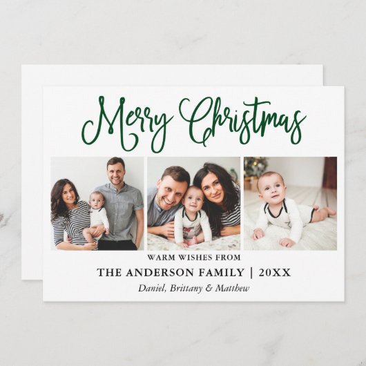 Moderne Fun Grüne Kalligrafie Weihnachten 3 Fotos (Vorne/Hinten)