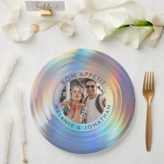 Moderne Fun Holographic Bon Appetit Custom Wedding Pappteller