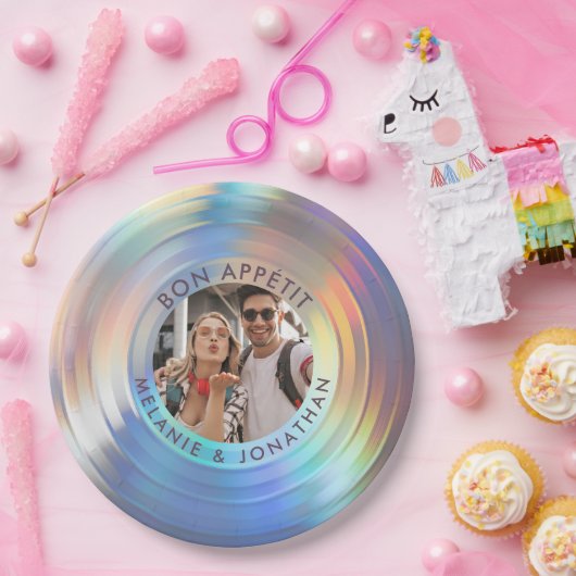Moderne Fun Holographic Bon Appetit Custom Wedding Pappteller (Party)