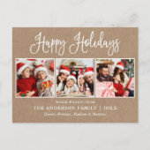 Moderne Fun Kalligrafie 3 Fotos Kraft Holiday Postkarte (Vorderseite)