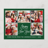 Moderne Fun Kalligrafie Grün 5 Foto Neues Jahr Postkarte (Vorderseite)