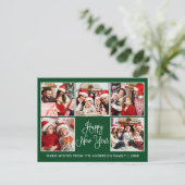 Moderne Fun Kalligrafie Grün 5 Foto Neues Jahr Postkarte (Stehend Vorderseite)