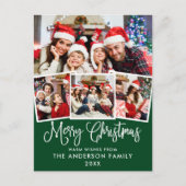 Moderne Fun Kalligrafie Weihnachten 4 Foto Grün Postkarte (Vorderseite)