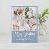 Moderne Fun Kalligrafie Weihnachten 4 Fotos Blau (Stehend Vorderseite)