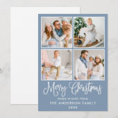 Moderne Fun Kalligrafie Weihnachten 4 Fotos Blau (Vorne/Hinten)