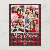 Moderne Fun Kalligrafie Weihnachten Kariert 4 Foto Postkarte (Vorderseite)