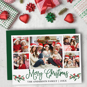 Moderne Fun Kalligraphie 5 Foto Weihnachtsgrün Feiertagskarte