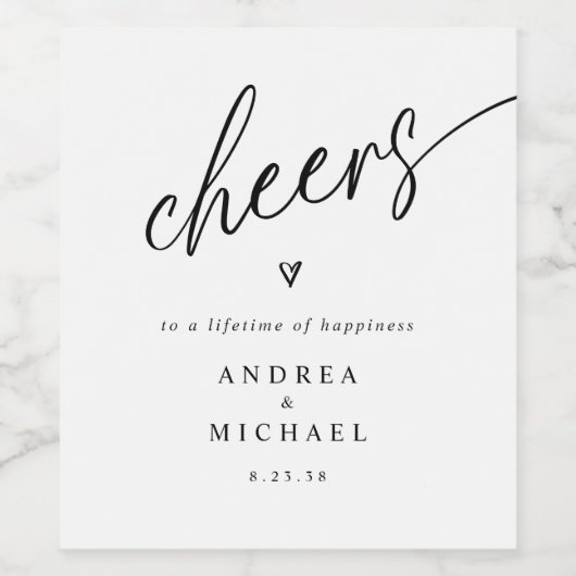 Moderne Fun Lässig Handwriting Herz Hochzeit Weinetikett (Einzelnes Label)