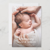 Moderne Fun Script Einführung Baby Birth Ankündigung (Vorderseite)