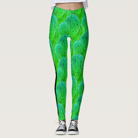 Moderne Fun Touch Grüne Wüste Kaktus Muster Leggings (Vorderseite)