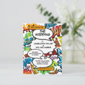 Moderne Fun Typografisches Comic Hochzeit Einladungspostkarte (Stehend Vorderseite)