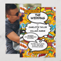 Moderne Fun Typografy Foto Comic Book Wedding