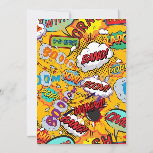 Moderne Fun Typographic Comic Book Wedding Einladung (Rückseite)