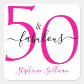 Moderne Fünfzig und Fantastisch Rosa 50. Geburtsta Quadratischer Aufkleber (Vorderseite)