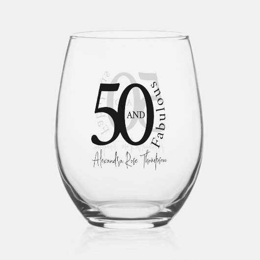 Moderne Fünfzig und Fantastische 50. Geburtstagsfe Weinglas Ohne Stiel (Vorderseite)