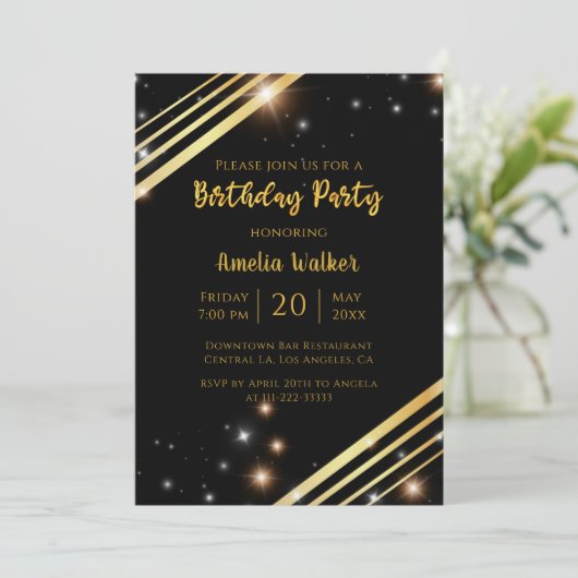 Moderne Funkelnd Geburtstagsparty Einladung (Stehend Vorderseite)