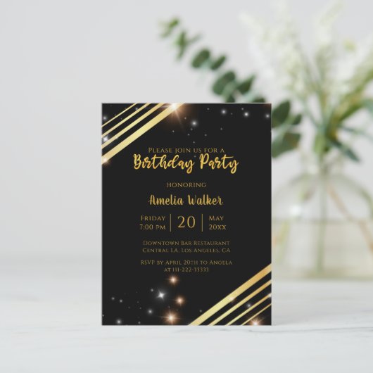 Moderne Funkelnd Geburtstagsparty Postkarte (Stehend Vorderseite)