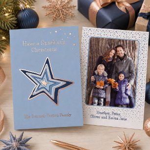 Moderne funkelnde Weihnachtsstern-Familienfoto Ros Folien Feiertagskarte