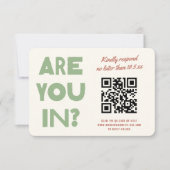 Moderne funky Erde Farbtöne QR-Code Hochzeit RSVP Karte (Vorderseite)