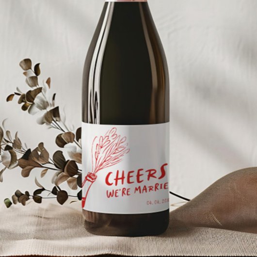 Moderne Funky Retro Red Wedding Schaumweinetikett