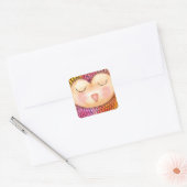 Moderne Funky Sleepy Owl Mixed Media Painting Quadratischer Aufkleber (Umschlag)