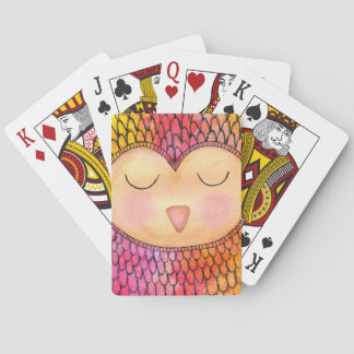 Moderne Funky Sleepy Owl Mixed Media Painting Spielkarten