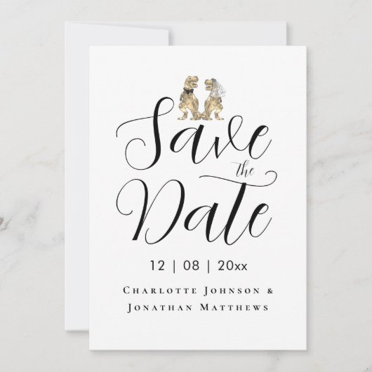 Moderne Funny Dinosaur Hochzeit Save The Date (Vorderseite)