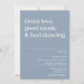 Moderne Funny Minimal Typografie Dusty Blue Weddin Einladung (Vorderseite)