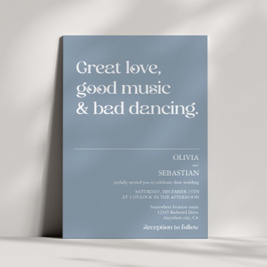 Moderne Funny Minimal Typografie Dusty Blue Weddin Einladung