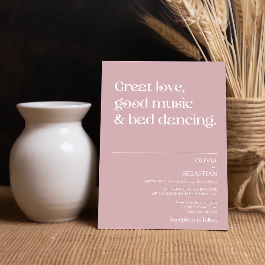 Moderne Funny Minimal Typografy Dusty Rose Wedding Einladung