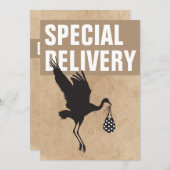 Moderne Funny Stork Neutral Baby Dusche Einladung (Vorne/Hinten)