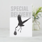 Moderne Funny Stork Neutral Baby Dusche Einladung (Stehend Vorderseite)