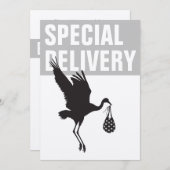 Moderne Funny Stork Neutral Baby Dusche Einladung (Vorne/Hinten)