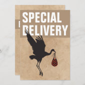 Moderne Funny Stork Neutral Baby Dusche Einladung (Vorne/Hinten)