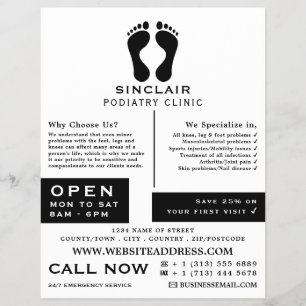 Moderne Fußabdrücke, Podiatrie-Klinik, Podiatrist Flyer