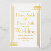 Moderne Gabsty Art Deco Gold Hochzeitsfolie Folieneinladung (Vorderseite)