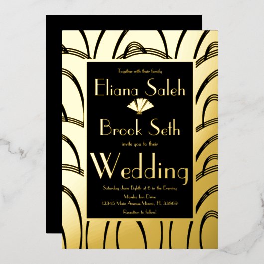 Moderne gabsty Gemustert Gold Wedding Folieneinladung (Vorderseite/Rückseite)