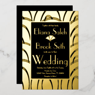 Moderne Gabsty gemusterte goldene Hochzeit gepress Folieneinladung
