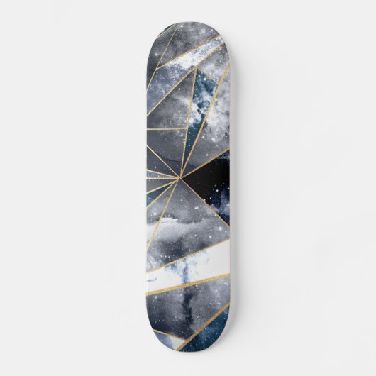 Moderne Galaxie Nebel Geometrische Goldreecke Skateboard (Vorderseite)