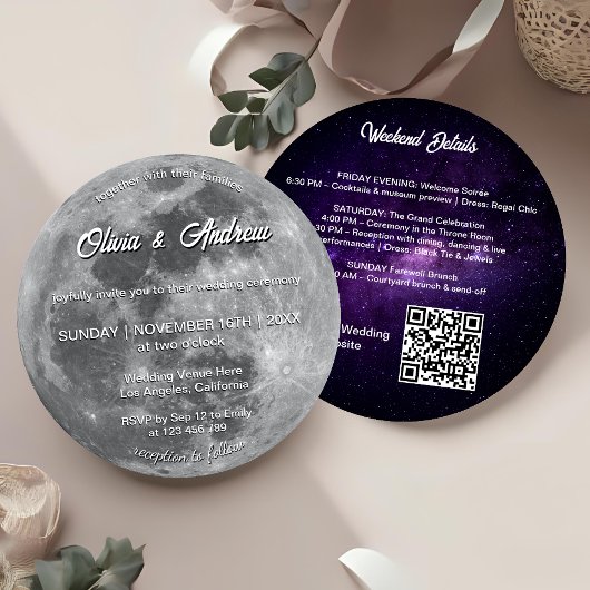 Moderne Galaxie QR Code Vollmond Hochzeit Einladung