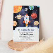 Moderne Galaxy Planets Space Rocket Baby Dusche Einladung