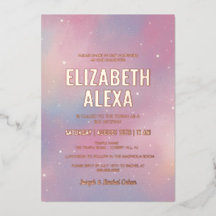 Moderne Galaxy Rose Gold Bat Mitzwa Folien-Einladu Folieneinladung