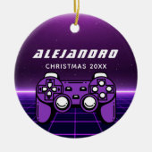 Moderne Gamer Lila Futuristic Gaming Console Name Keramik Ornament (Vorne)