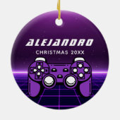 Moderne Gamer Lila Futuristic Gaming Console Name Keramik Ornament (Hinten)