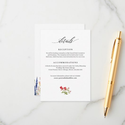 Moderne Garden Blume Handgeschriebene Hochzeitsinf Begleitkarte (Vorderseite/Rückseite Beispiel)