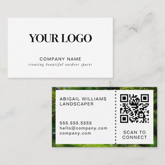 Moderne Gartengestalter-Logos QR-Code Geschäftskar Visitenkarte (Vorne/Hinten)