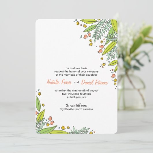 Moderne Gartenhochzeit Einladung (Stehend Vorderseite)