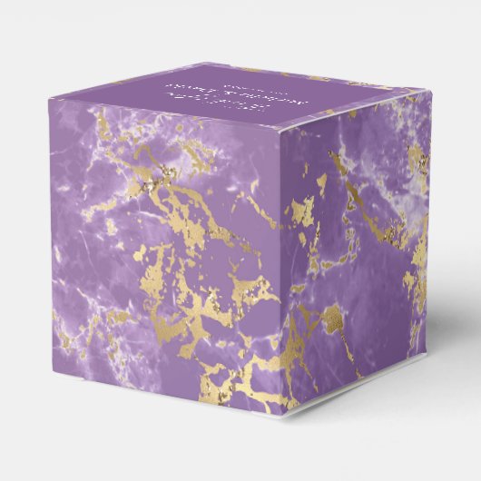 Moderne Gastgeschenk Hochzeit aus Gold und Lila Ma Geschenkschachtel (Rückseite)
